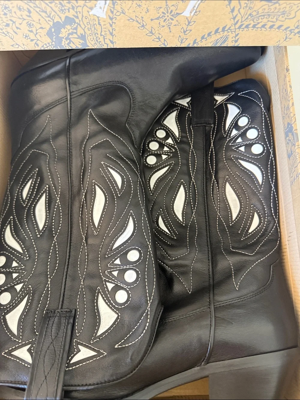 Free People Black Western Knee-High Leather Boots